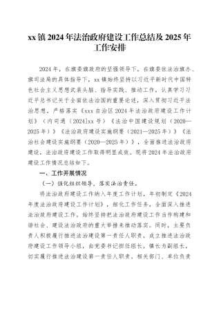 镇2024年法治政府建设工作总结及2025年工作安排（20241106）