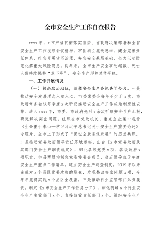 全市安全生产工作自查报告总结汇报20241023