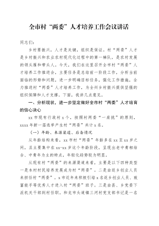 全市村两委人才培养工作会议讲话20241030