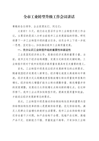 全市工业转型升级工作会议讲话20241108