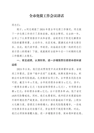 全市化债工作会议讲话20240920