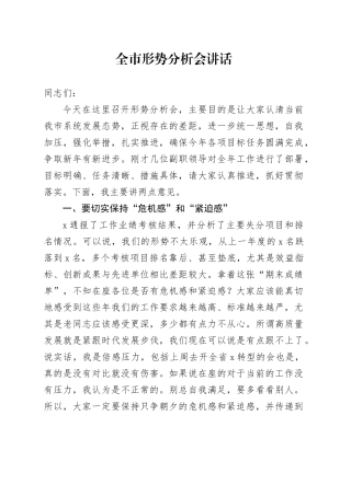 全市形势分析会讲话