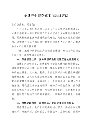 全县产业链党建工作会议讲话20240927
