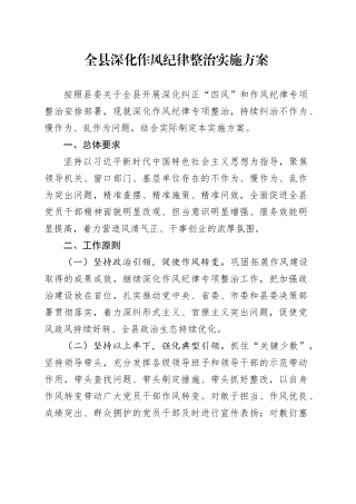 全县深化作风纪律整治实施方案
