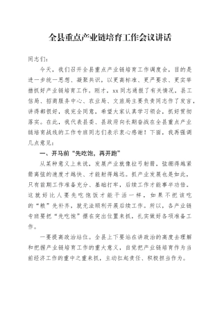 全县重点产业链培育工作会议讲话20240826