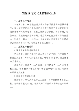 全院宣传文化工作情况汇报