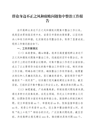 群众身边不正之风和腐败问题集中整治工作报告