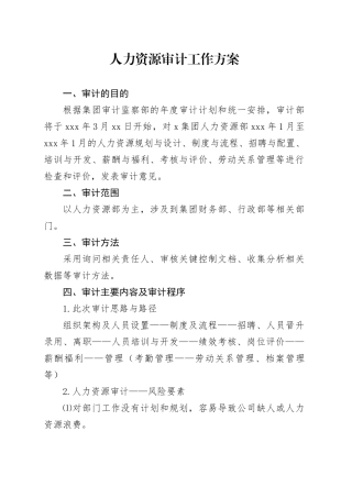 人力资源审计工作方案