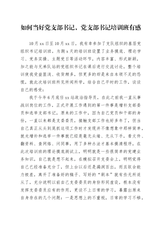 如何当好党支部书记，党支部书记培训班有感