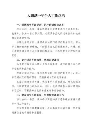 入职满一年个人工作总结