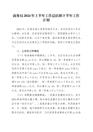 商务局2024年上半年工作总结和下半年工作计划