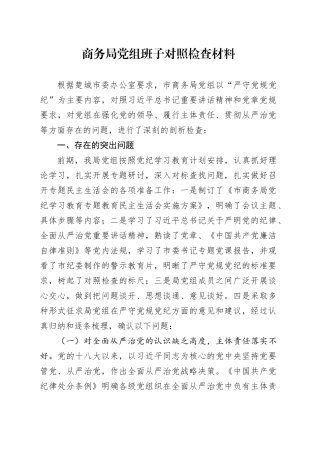 商务局党组班子对照检查材料
