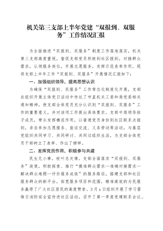 上半年党建“双报到、双服务”工作情况汇报