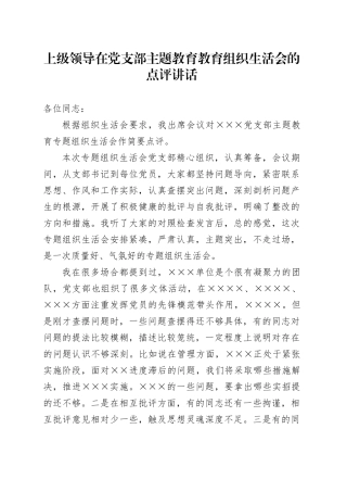 上级领导在党支部主题教育教育组织生活会的点评讲话