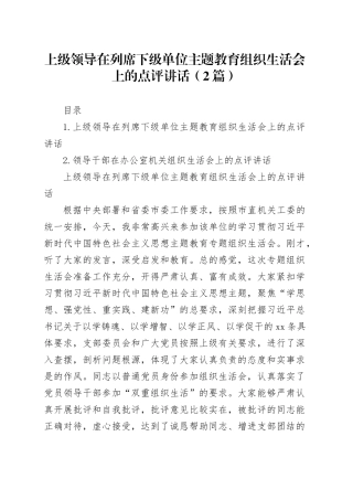 上级领导在列席下级单位主题教育组织生活会上的点评讲话（2篇）20240202