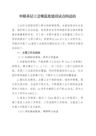 申报基层工会规范化建设试点的总结