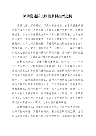 深耕党建沃土 厚植乡村振兴之树
