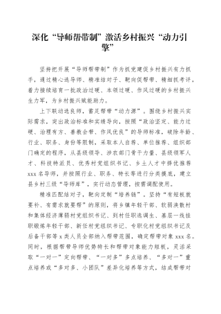 深化“导师帮带制”激活乡村振兴