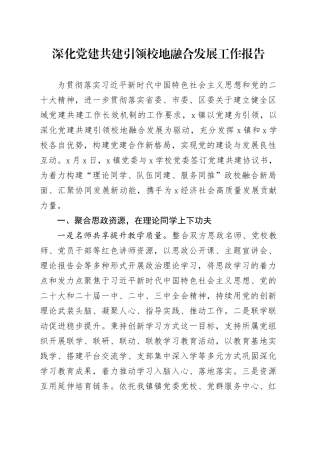 深化党建共建引领校地融合发展工作报告