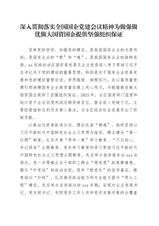 深入贯彻落实全国国企党建会议精神 为做强做优做大国资国企提供坚强组织保证