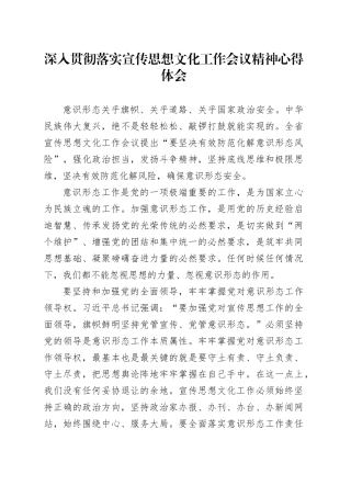 深入贯彻落实宣传思想文化工作会议精神心得体会