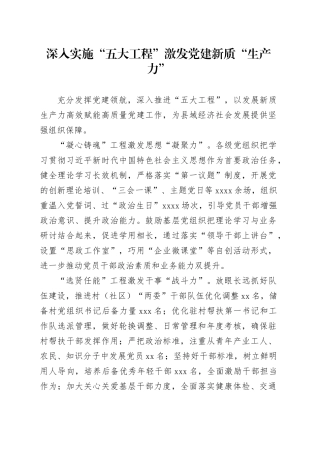 深入实施“五大工程”+激发党建新质“生产力”