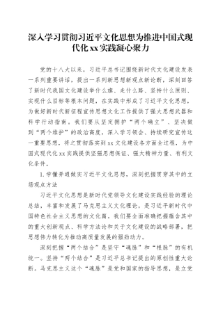 深入学习贯彻习近平文化思想 为推进中国式现代化XX实践凝心聚力