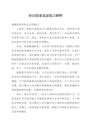 审计结束表态发言材料