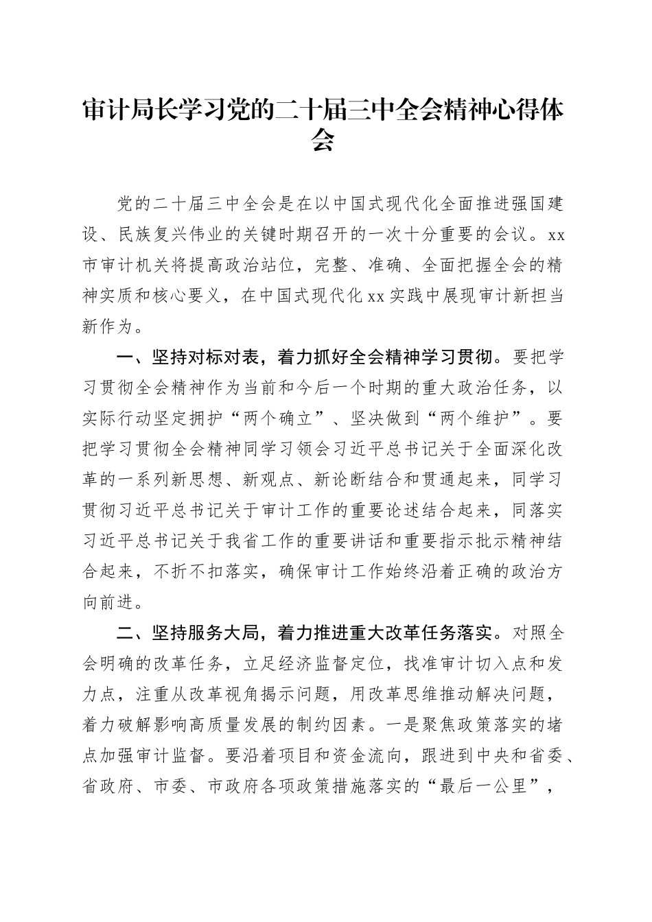 审计局长学习党的二十届三中全会精神心得体会20241016_第1页