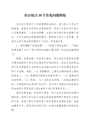 审计统计10个常见问题释疑