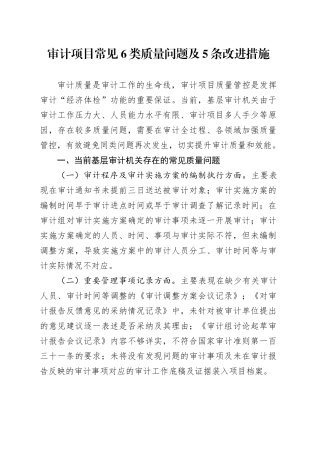 审计项目常见6类质量问题及5条改进措施