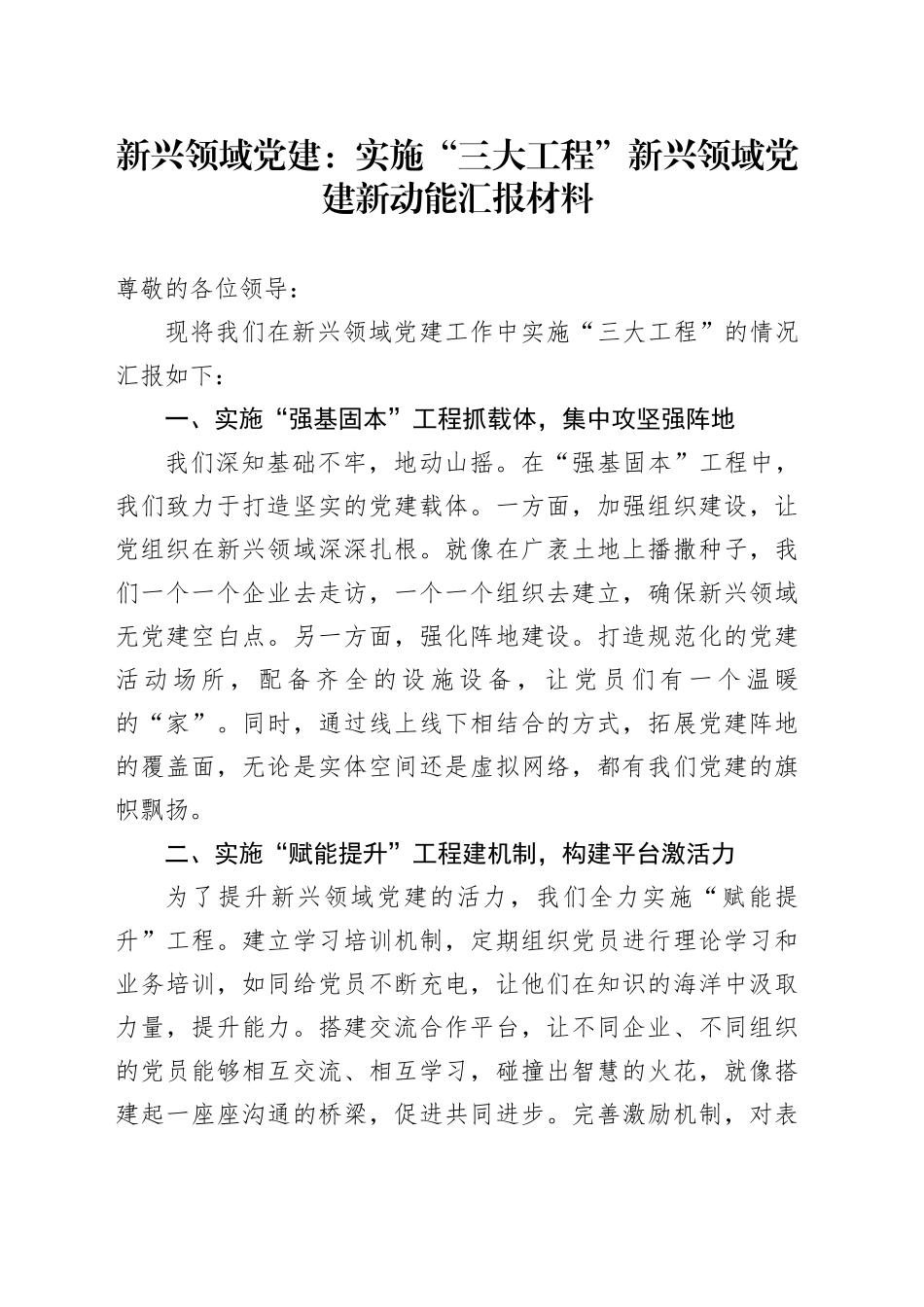 实施“三大工程” 新兴领域党建新动能汇报_第1页