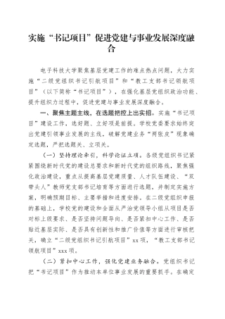 实施“书记项目”促进党建与事业发展深度融合