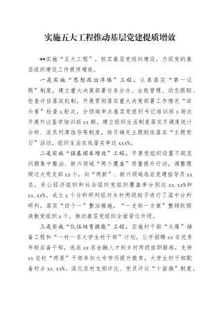 实施五大工程+推动基层党建提质增效