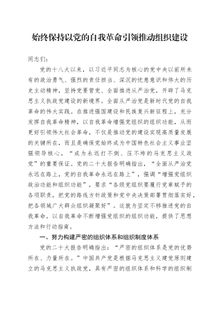 始终保持以党的自我革命引领推动组织建设