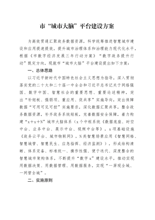 市“城市大脑”平台建设方案