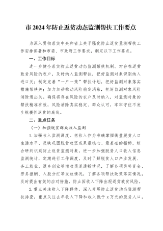 市2024年防止返贫动态监测帮扶工作要点（20240415）