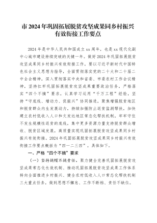 市2024年巩固拓展脱贫攻坚成果同乡村振兴有效衔接工作要点（20240325）