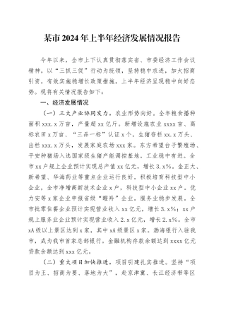 市2024年上半年经济发展情况报告
