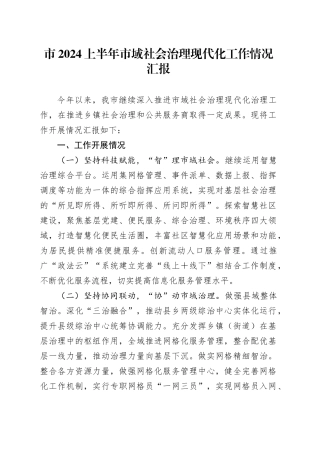 市2024上半年市域社会治理现代化工作情况汇报