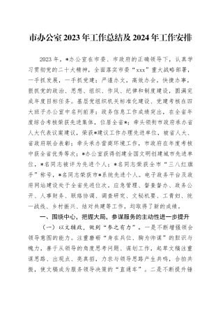 市办公室2023年工作总结及2024年工作安排