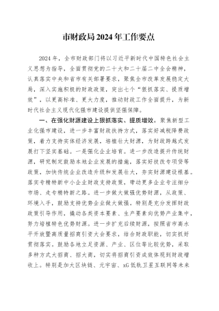 市财政局2024年工作要点