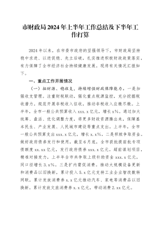 市财政局2024年上半年工作总结及下半年工作打算