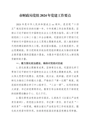 市财政局党组2024年党建工作要点