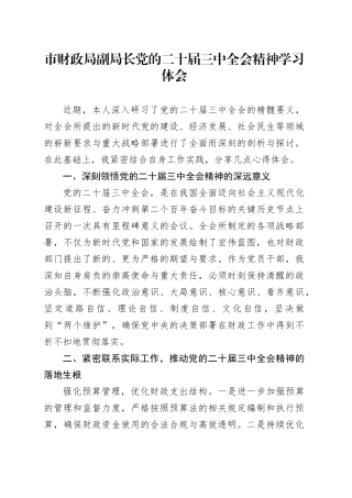 市财政局副局长学习党的二十届三中全会精神心得体会