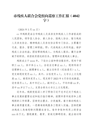 市残疾人联合会党组向巡察工作汇报（4042字）