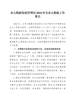 市大数据发展管理局2024年全市大数据工作要点（20240325）