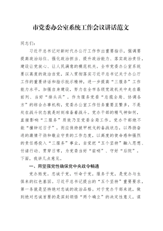 市党委办公室系统工作会议讲话20240218
