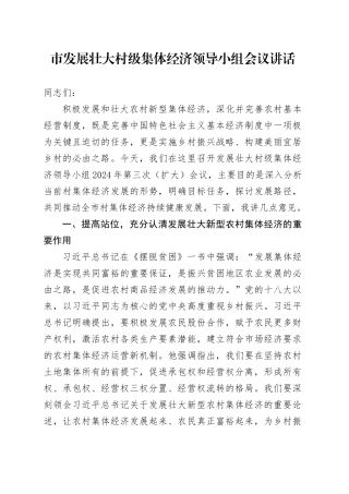 市发展壮大村级集体经济领导小组会议讲话20240816
