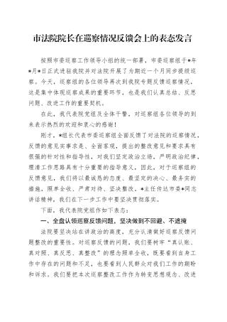 市法院院长在巡察情况反馈会上的表态发言